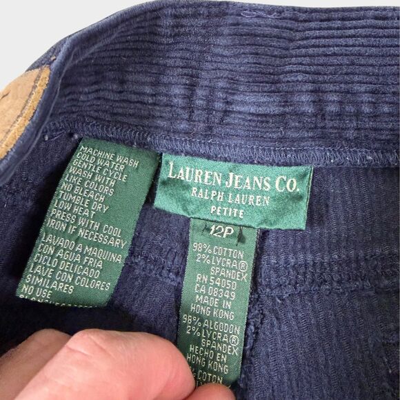 Ralph Lauren Corduroy Pants Womens 12P Navy Blue High Rise Straight Leg - Picture 11 of 13